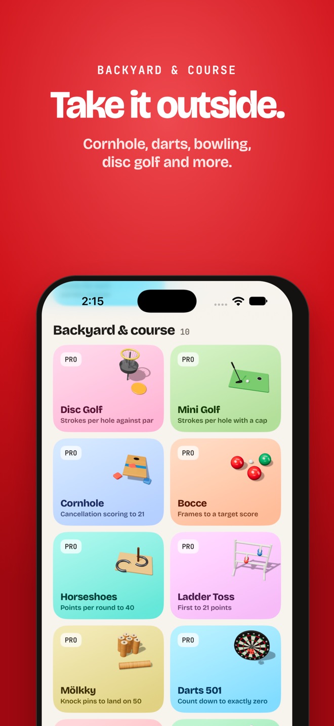 Scorecards for backyard games and course games