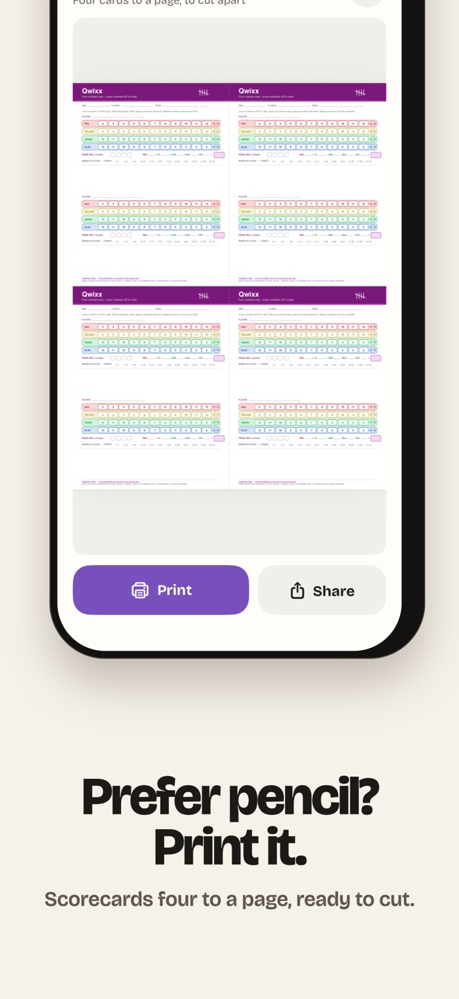 Printable Qwixx scorecards